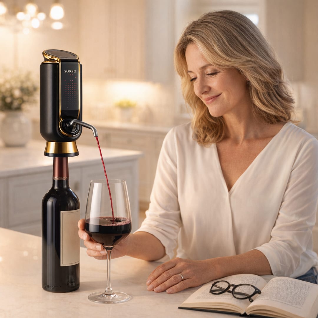 One glass poured, the bottle stays sealed