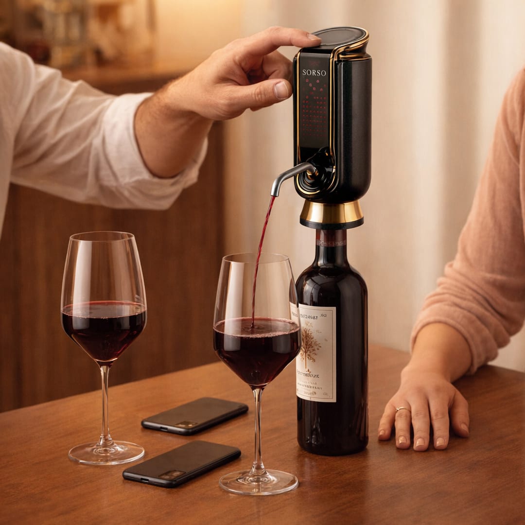 Phones face down, the Sorso pours