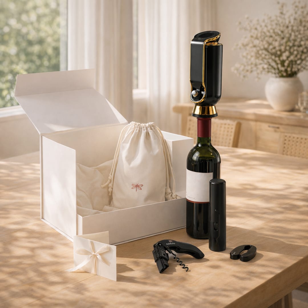 The white Sorso gift box with the three free gifts