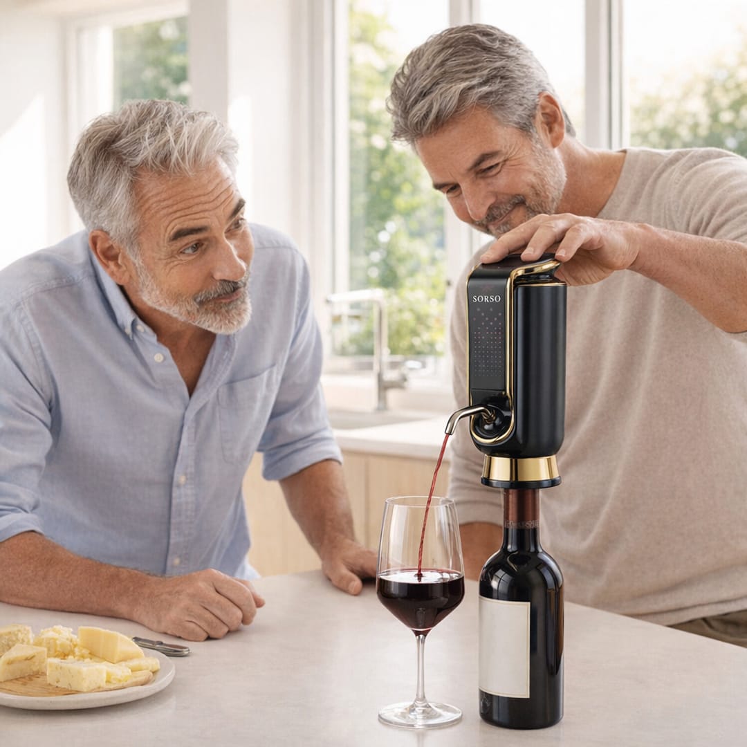 He pours a glass for a friend who asks what that is
