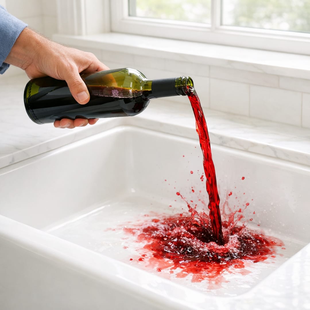 Half a bottle of wine poured down the sink