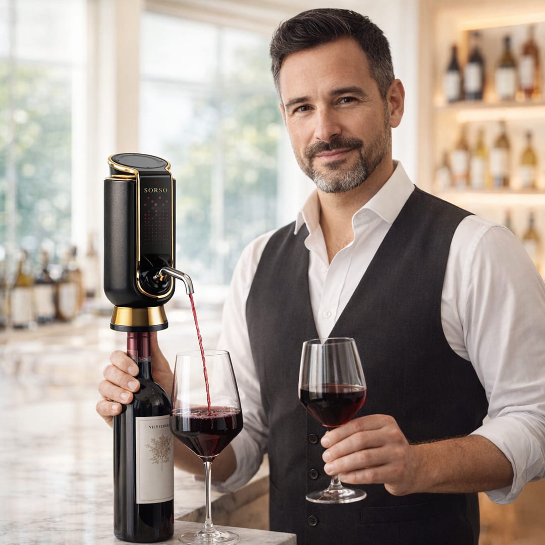 A sommelier at his bar with the Sorso