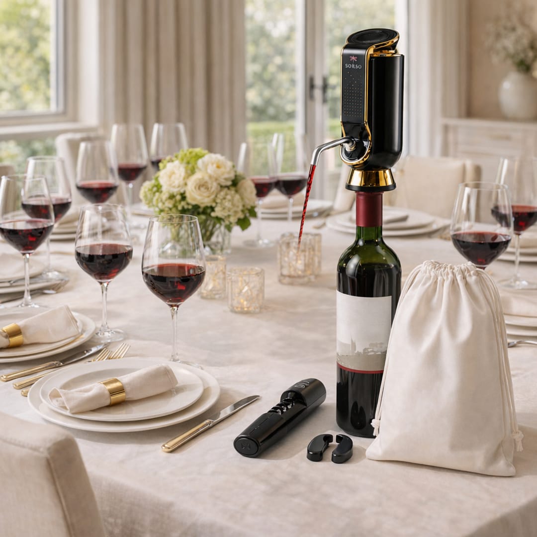 A set table with the Sorso, the electric opener and the foil cutter