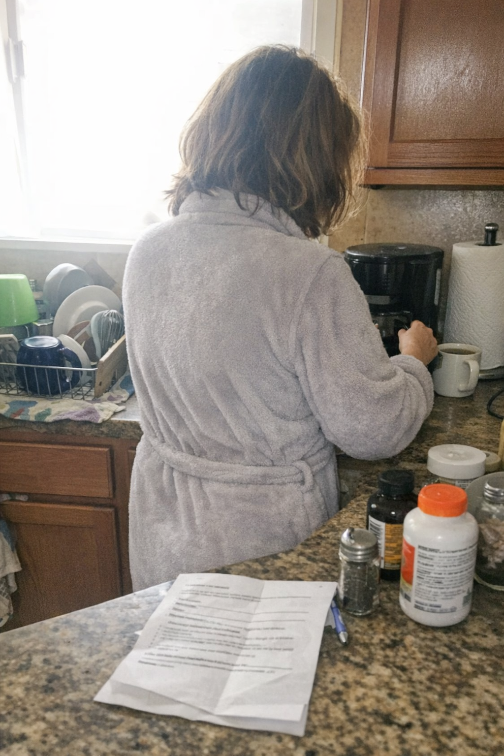 An ordinary weekday morning at the kitchen counter
