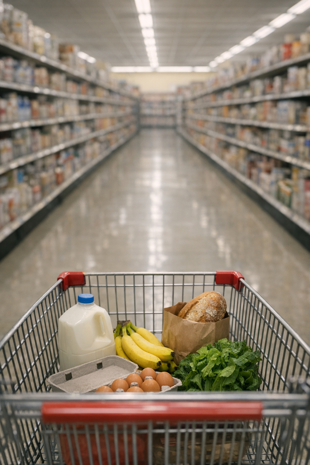A grocery cart mid-shop