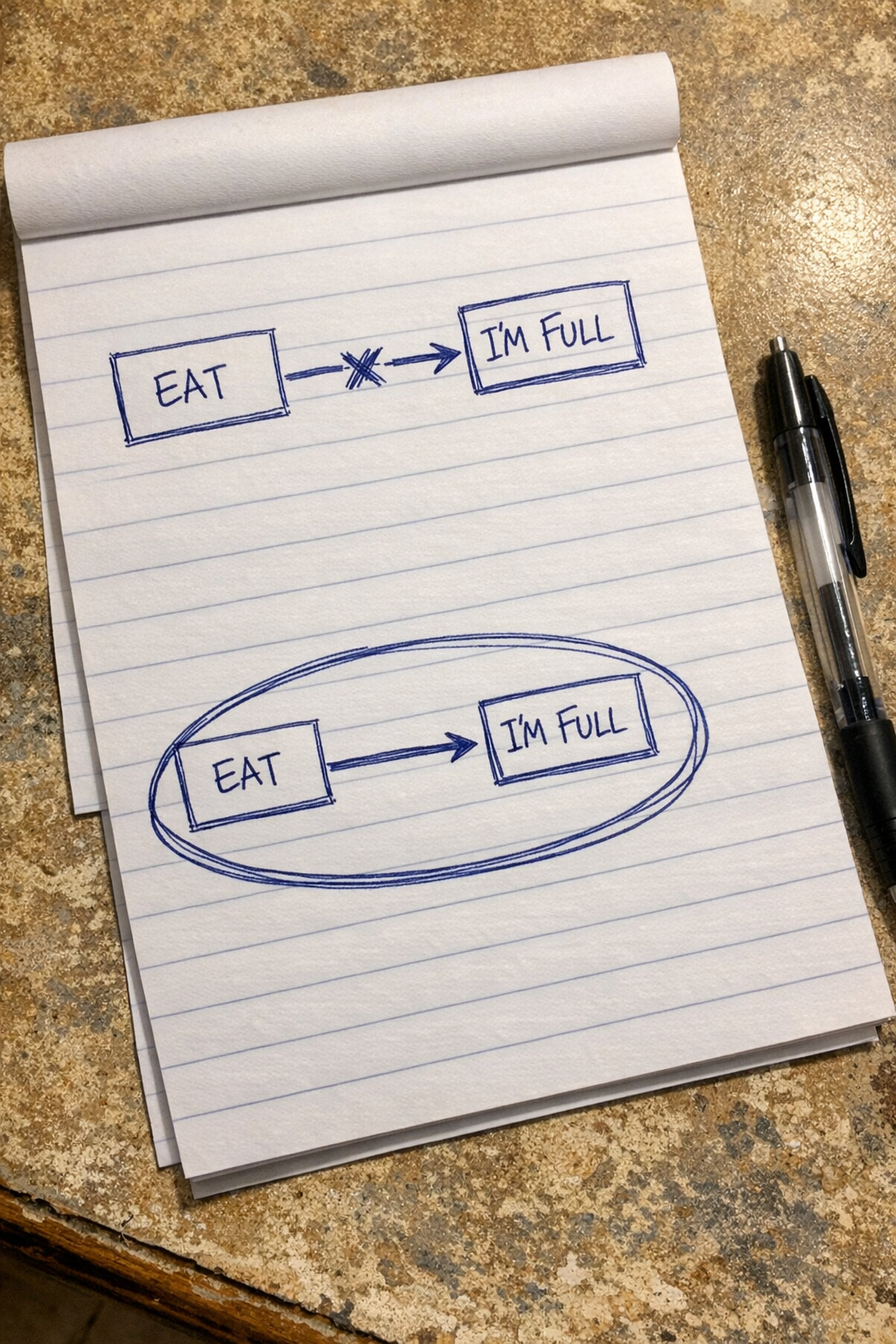 The signal, sketched: eat, then full