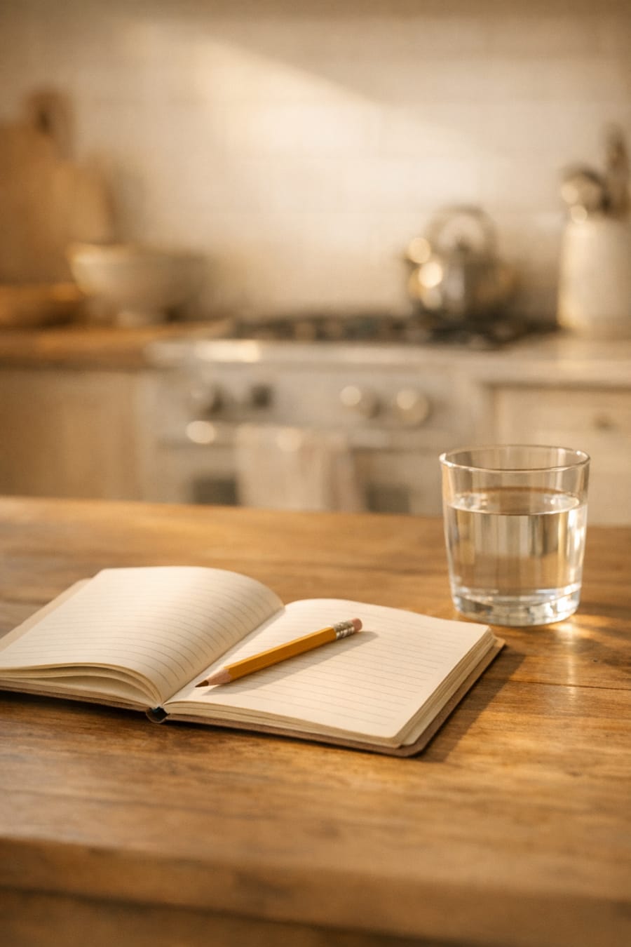 An after-school homework notebook on a kitchen table