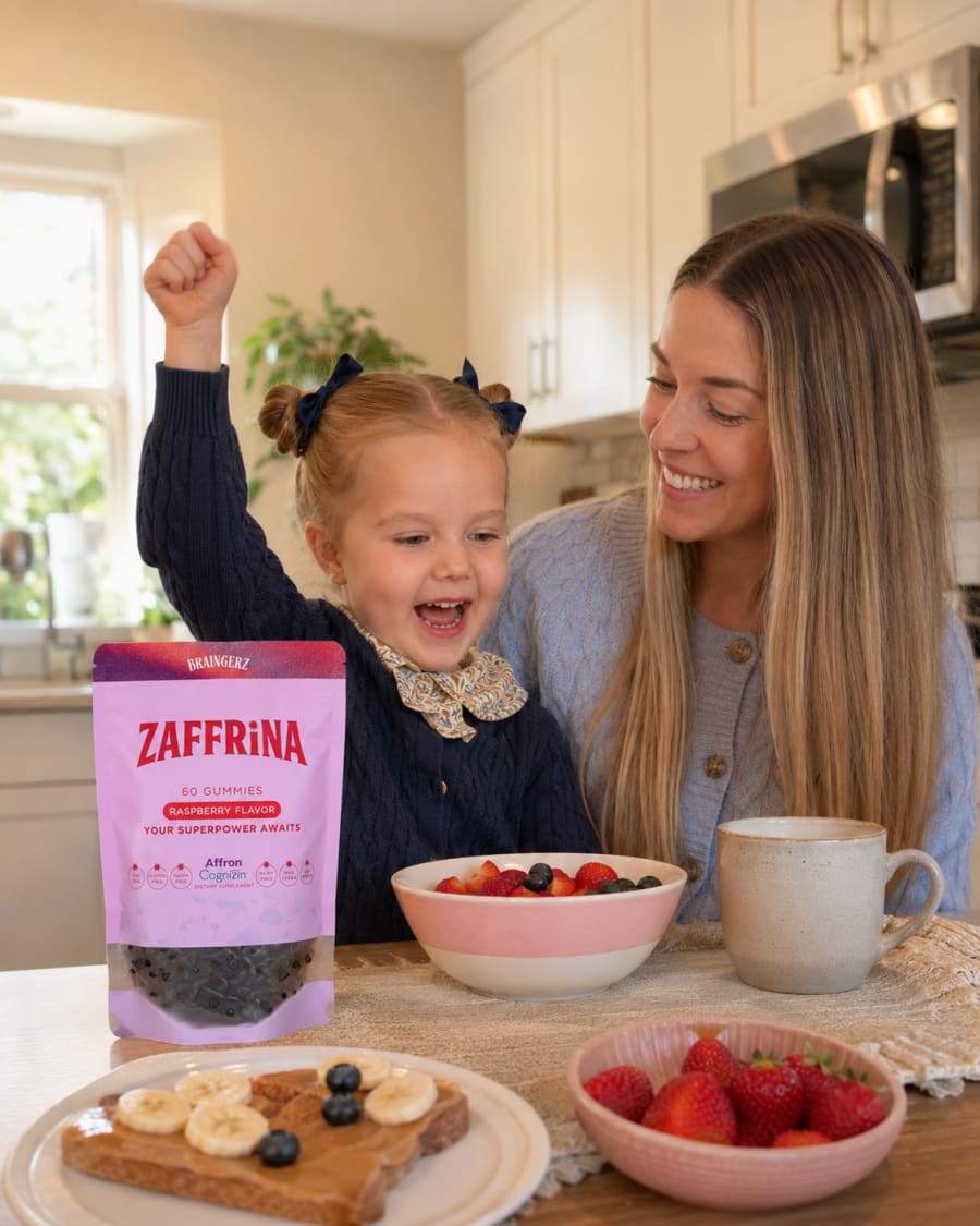 A child and her mom at the breakfast table