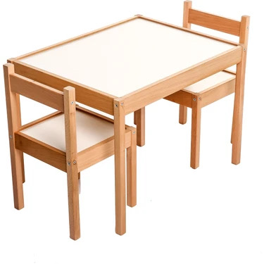 Baby Toys Montessori Masa Sandalye Seti Açık Kahverengi Masif Kayın Ahşap