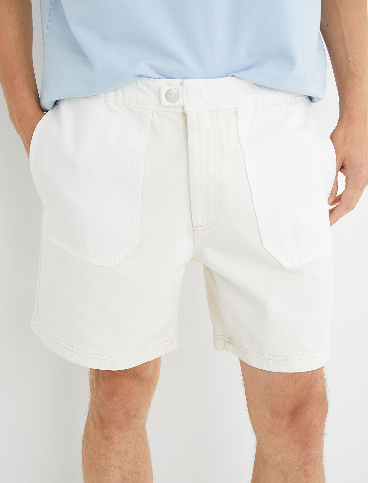 Koton Kot Şort Beli Lastikli Düğmeli Cep Detaylı Katlı Paça