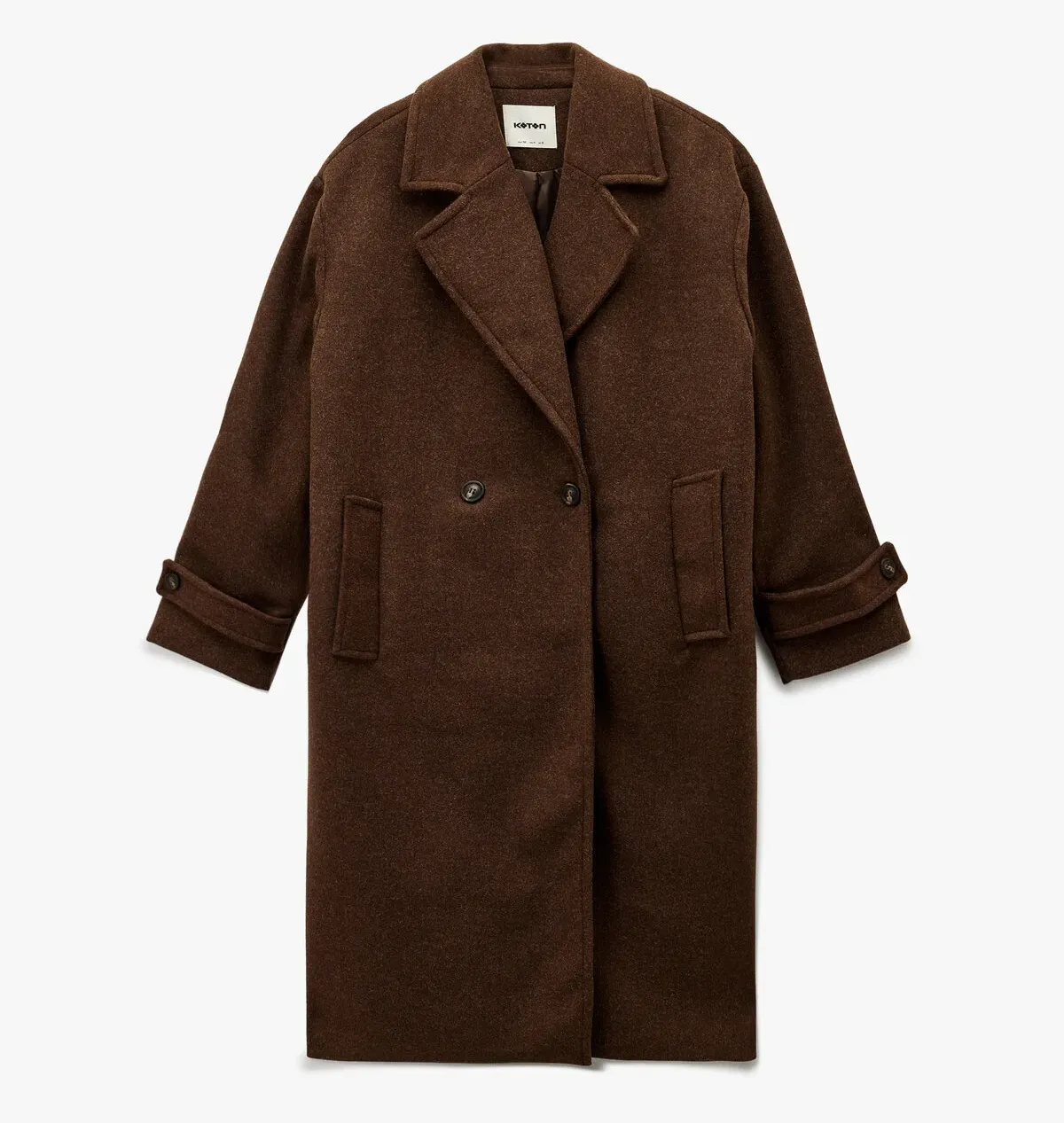 Koton Uzun Kaşe Kaban Kruvaze Uzun Kollu Düğmeli Cepli