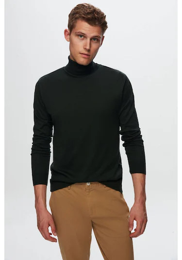 Ds Damat Regular Fit Haki Pamuk Karışımlı Balıkçı Yaka Triko Kazak - Haki