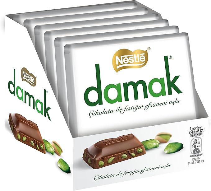 Nestlé Damak Antep Fıstıklı Sütlü Kare Çikolata 60 g, 6'lı Paket