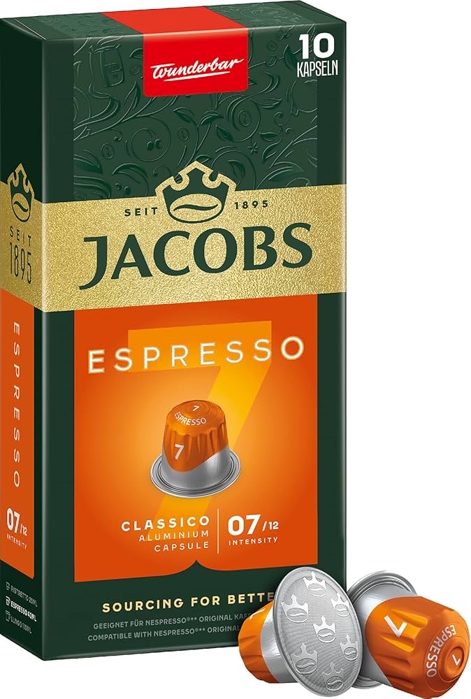 JACOBS - Espresso 7 Classico - Orta Yoğunluk - Dengeli ve Meyvemsi - Espresso Kapsülleri - 10 alüminyum kapsül