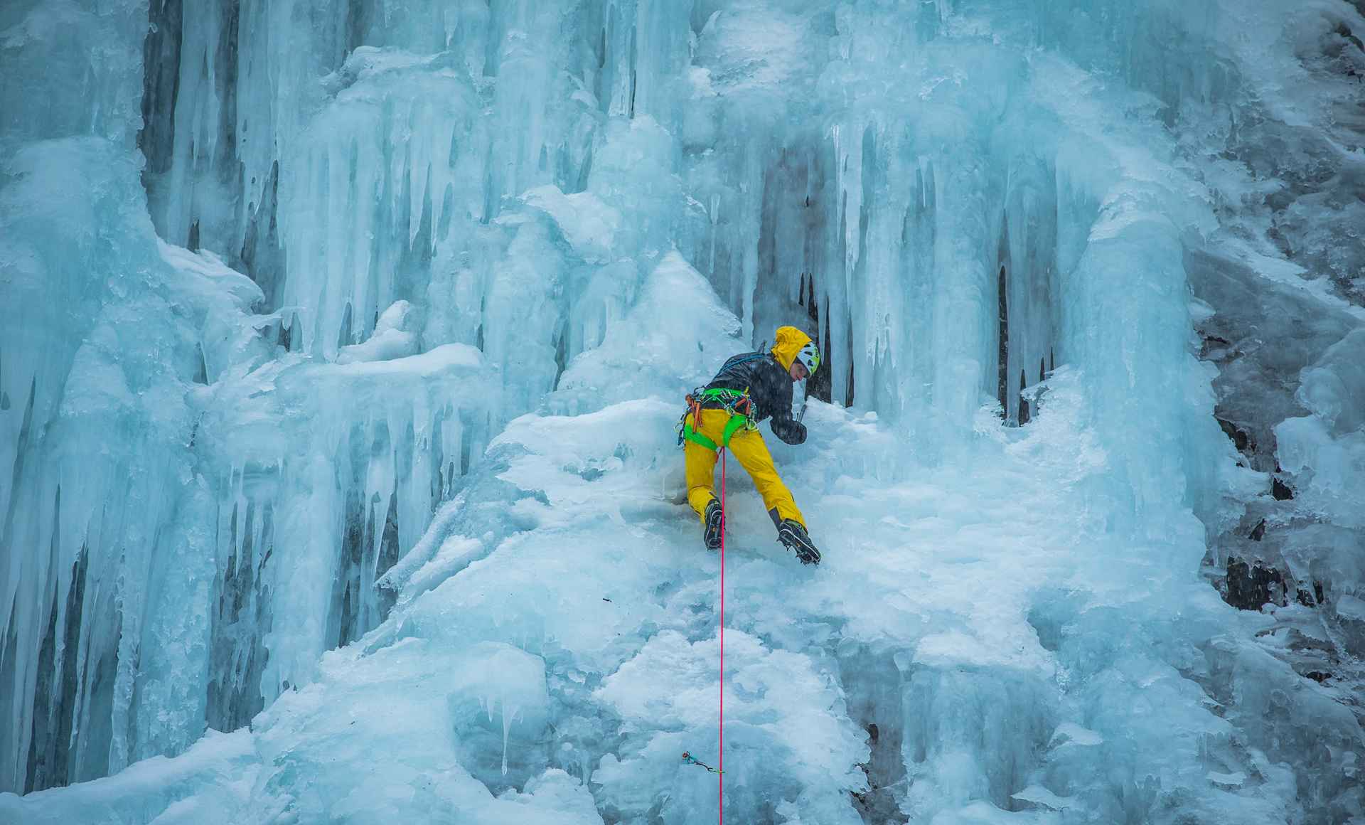 Climbers have to rely completely on their boots when they tackle such extreme walls of ice.