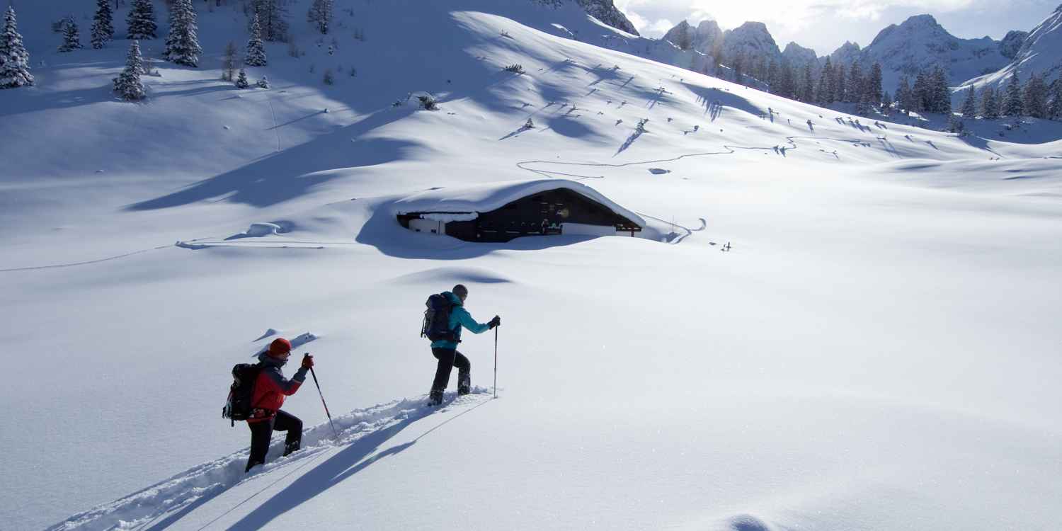 Schneeschuhtour zur Seebenalm, Mieminger Berge, Tirol, Österreich.