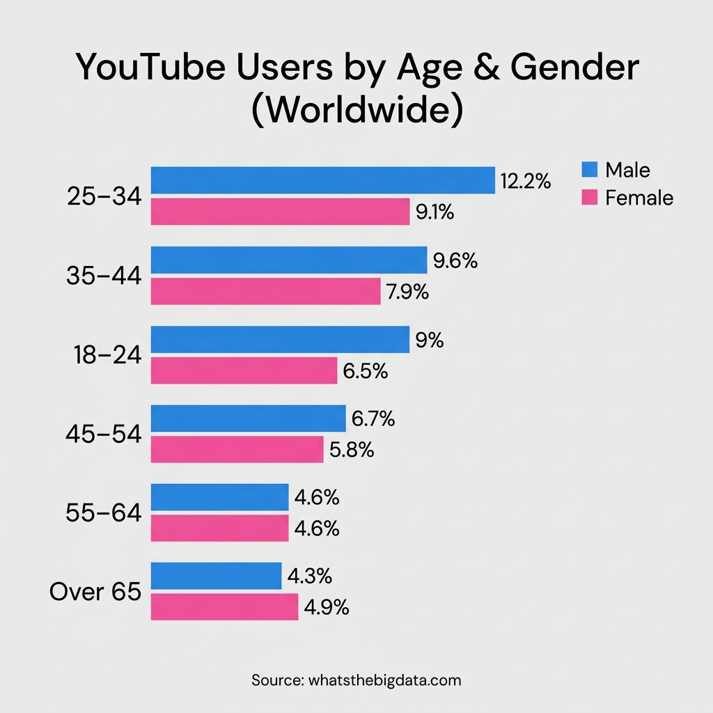 YouTube users worldwide by Age group and Gender