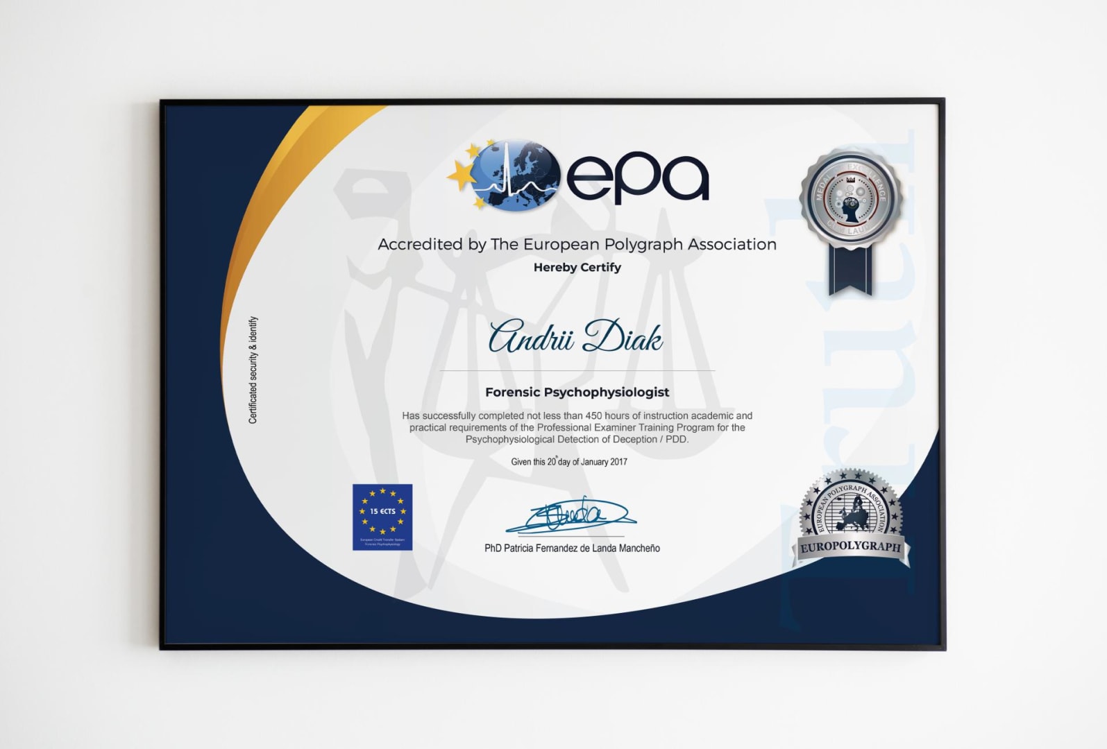 European Polygraph Academy  Poligrafista, Curso Básico “Operador del polígrafo digital"