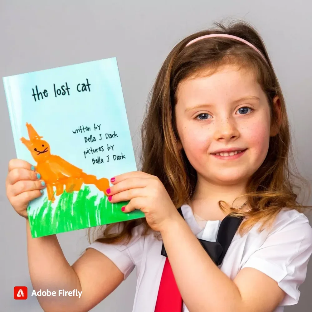 Child author holding book