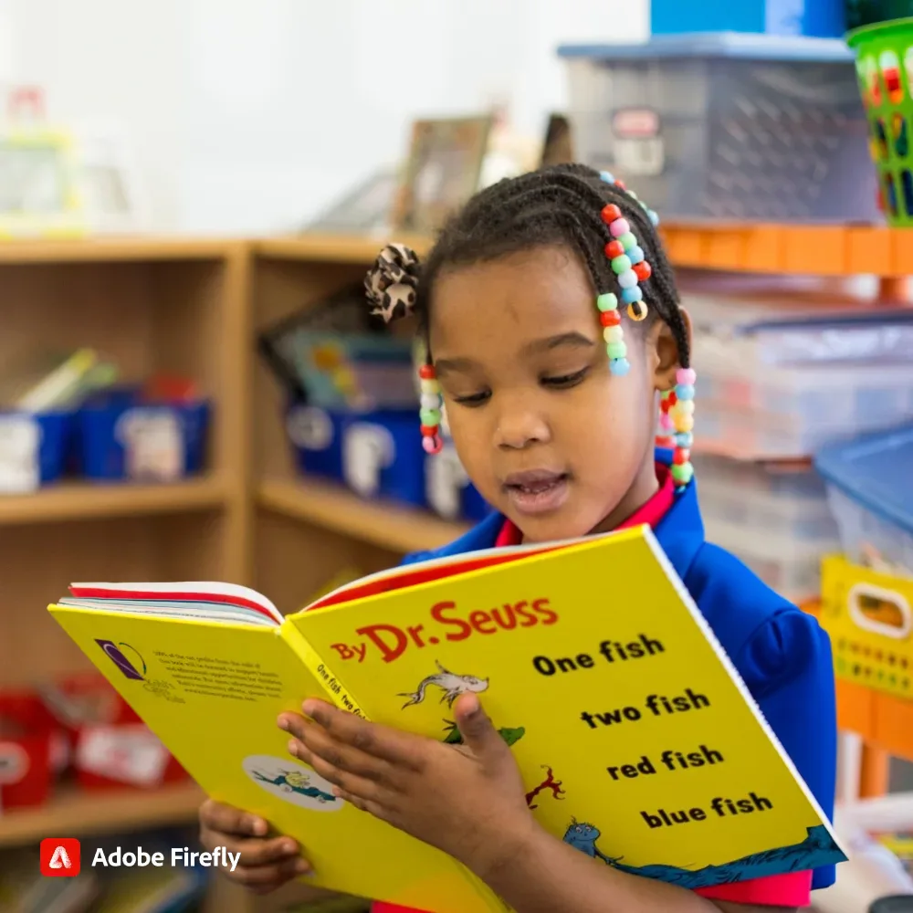 Child reading book in uniform