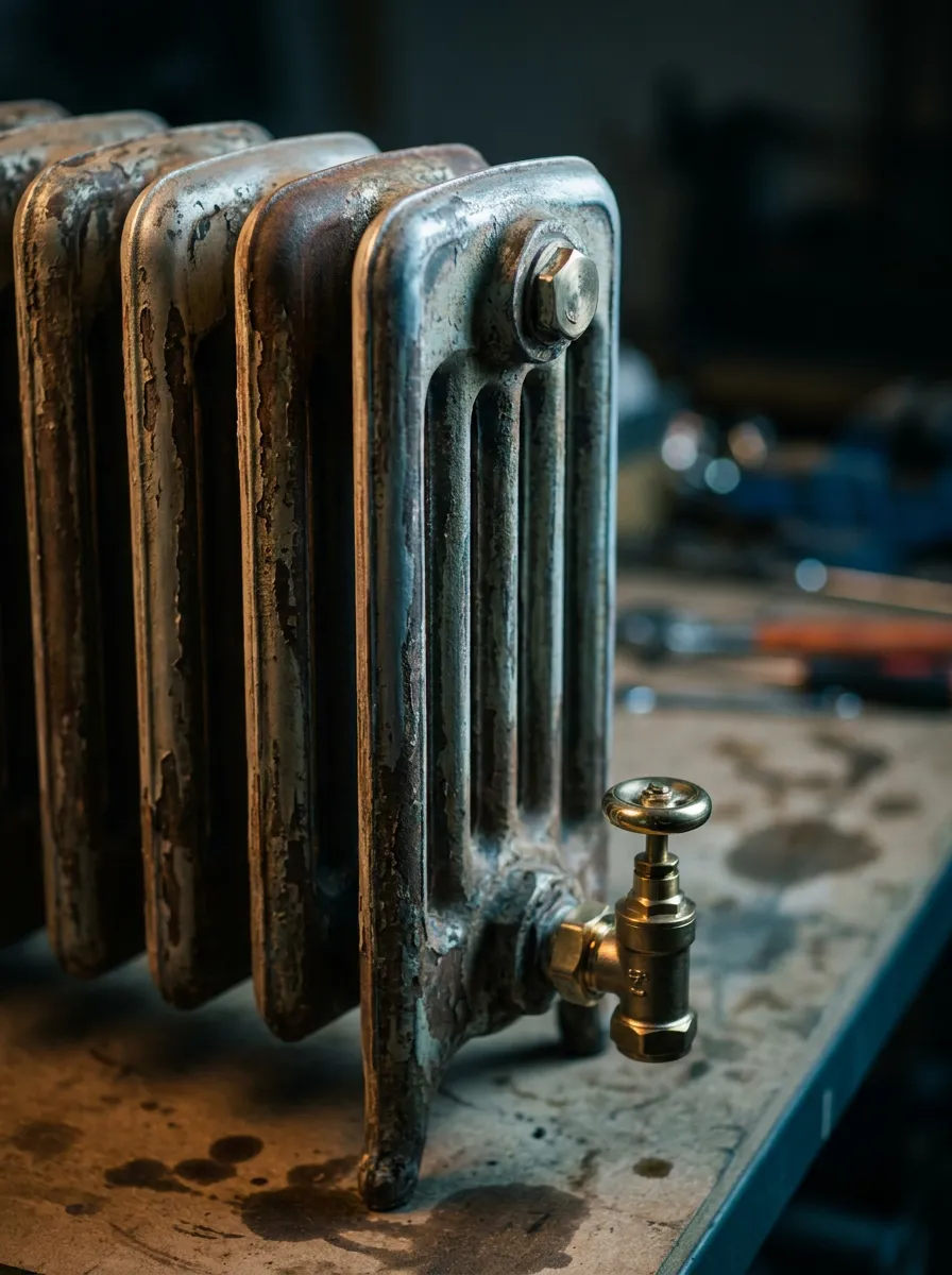 Radiateur en fonte ancien rénové dans l’atelier REMANENCE
