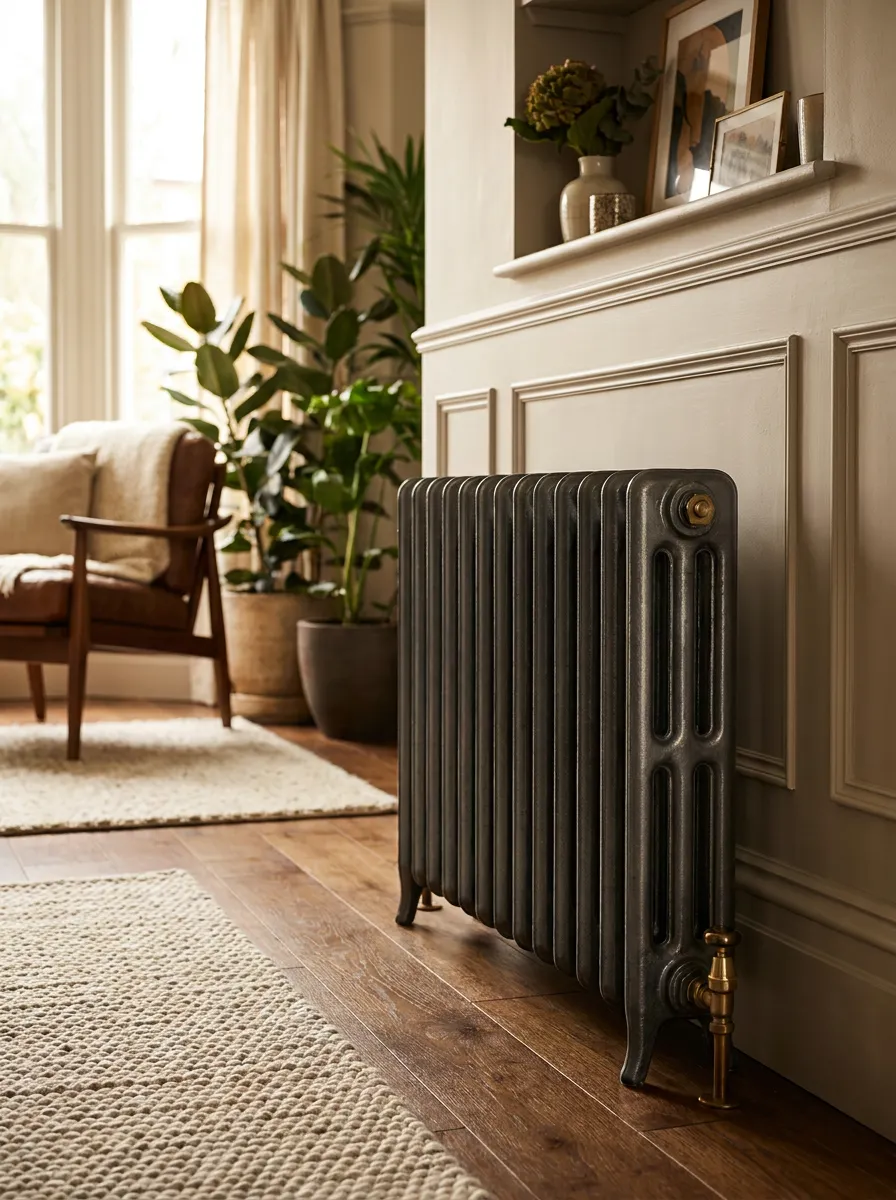 Radiateur en fonte électrifié à chaleur pilotable, signé REMANENCE