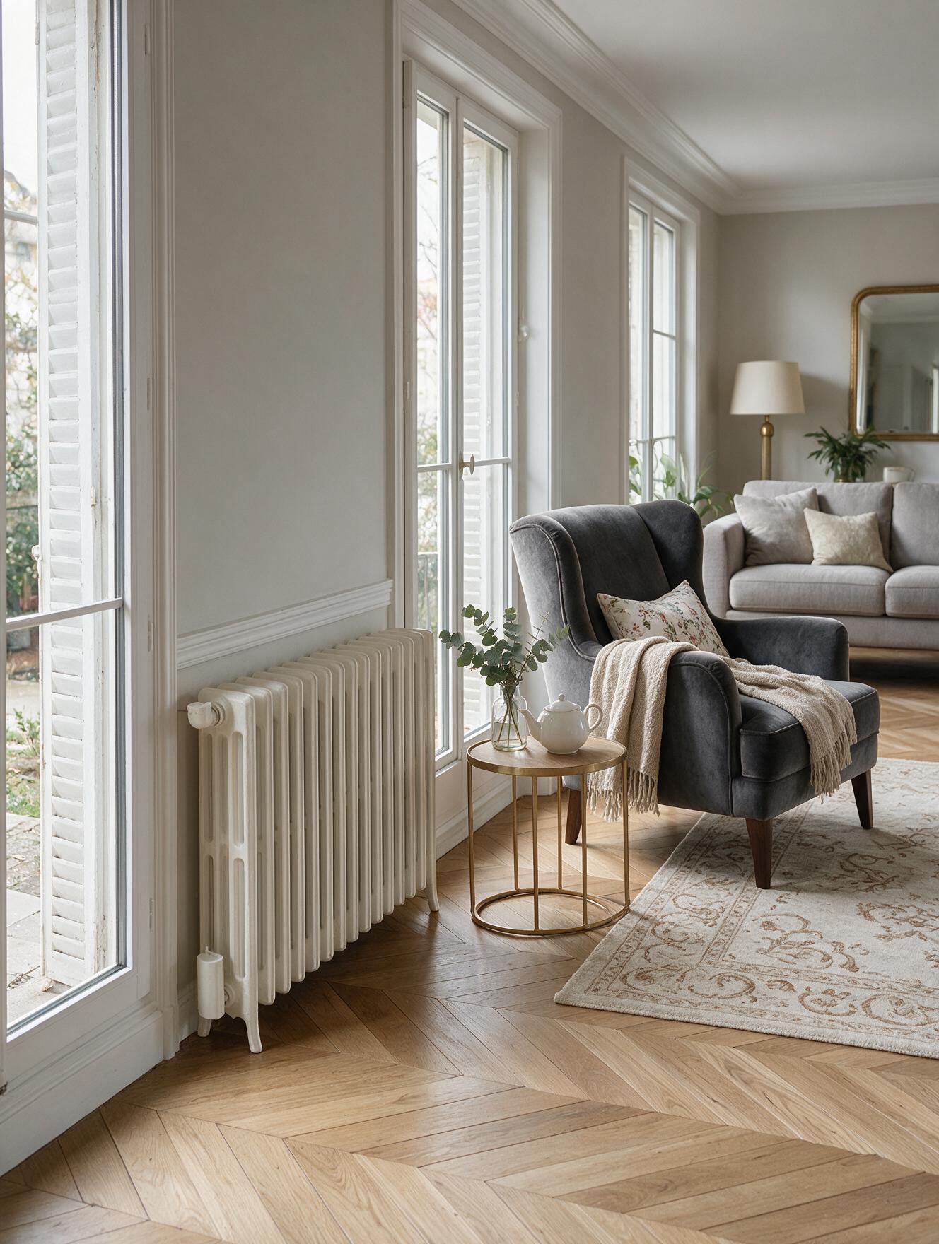Radiateur en fonte électrifié à chaleur pilotable, signé REMANENCE