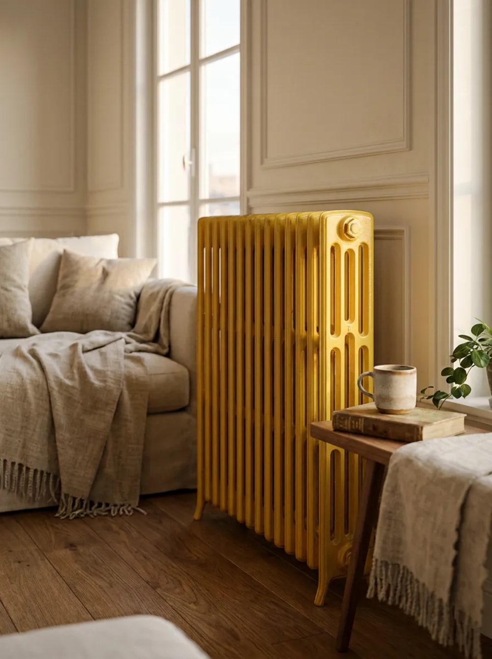 Radiateur à colonnes en fonte restauré par REMANENCE, chez un client