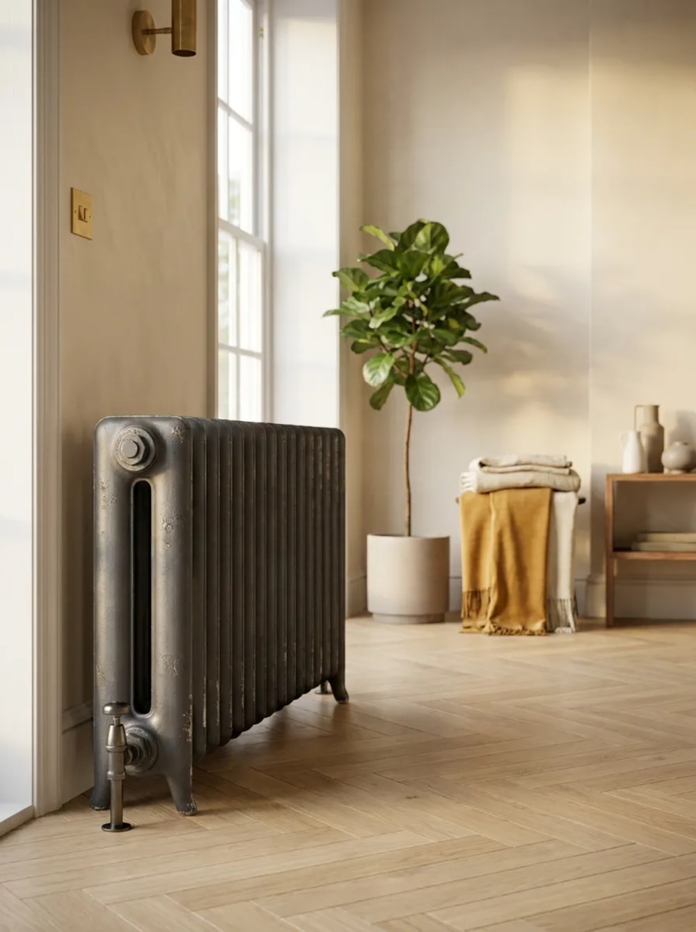 Radiateur à colonnes en fonte restauré par REMANENCE, chez un client