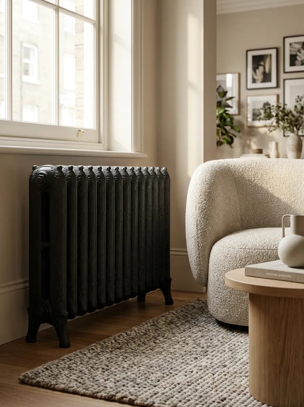 Radiateur en fonte fleuri à reliefs, rénové par REMANENCE