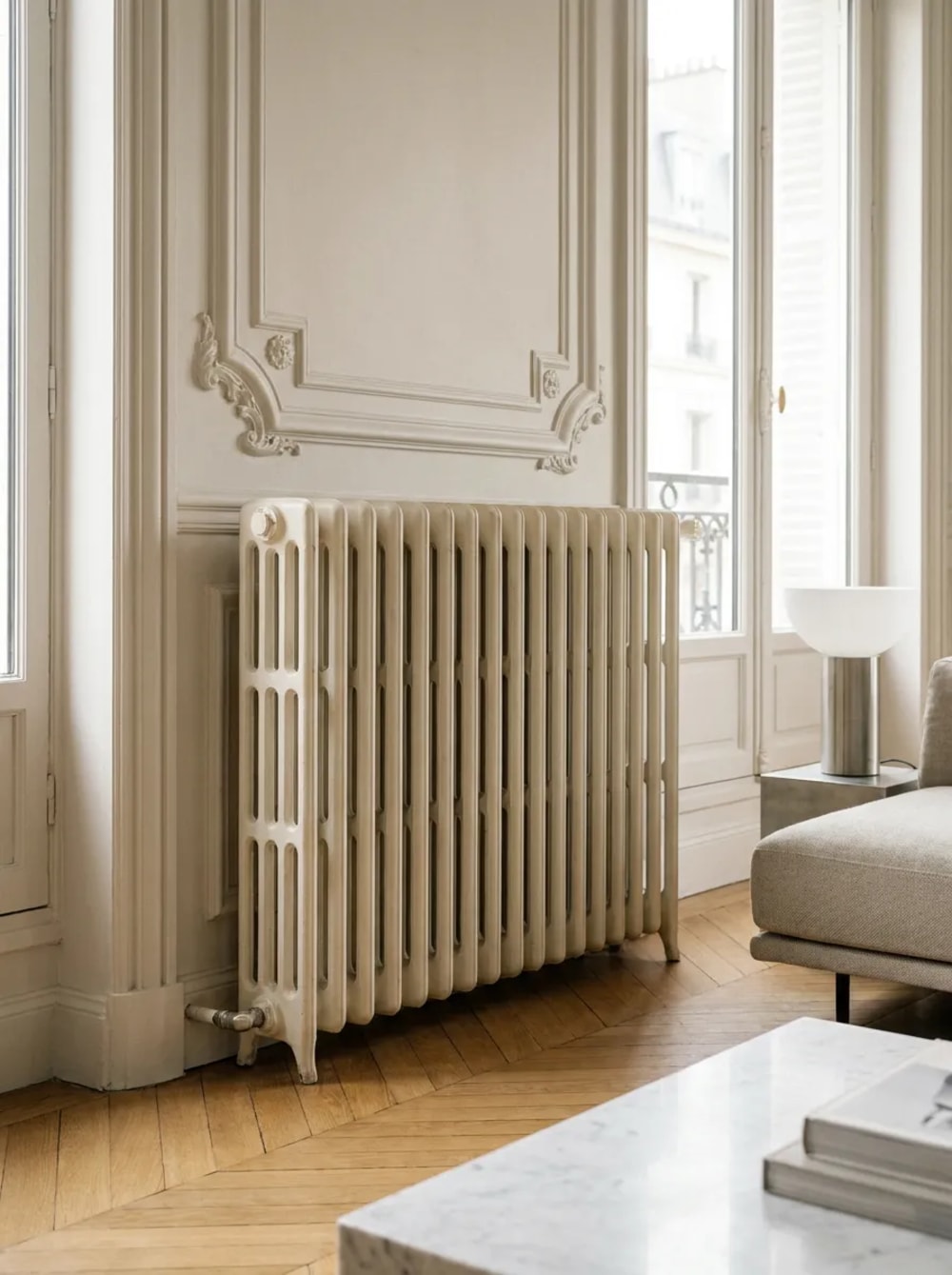 Radiateur ancien en fonte rénové par REMANENCE