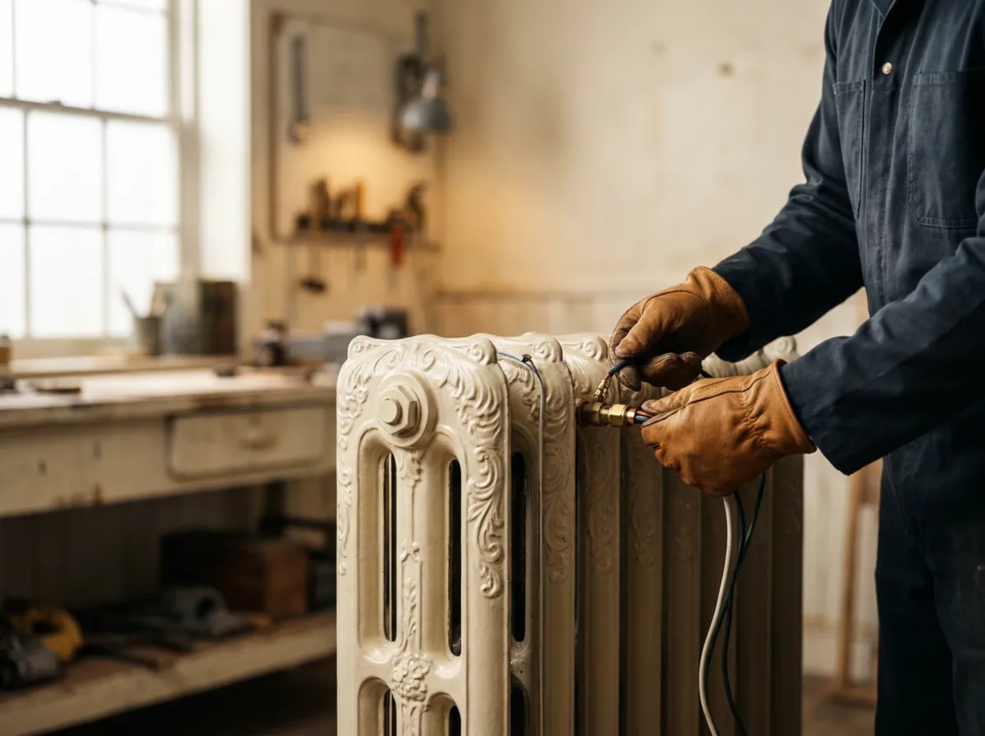 Radiateur en fonte électrifié à chaleur pilotable, signé REMANENCE