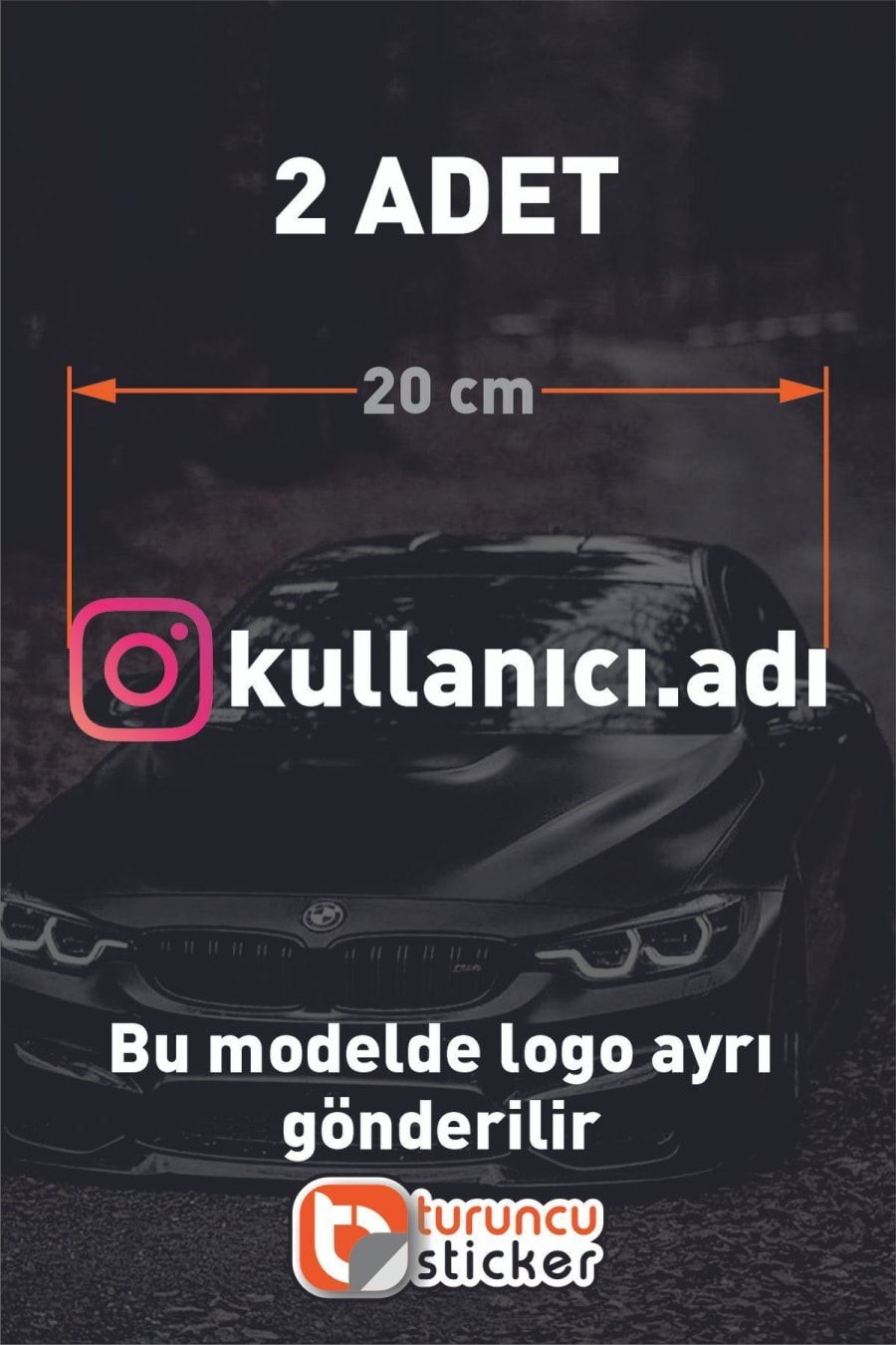 Instagram Logolu Kullanıcı Adı - 2 Adet 20 Cm - Araç Kelebek Cam Sticker Etiketi Folyo Kesim