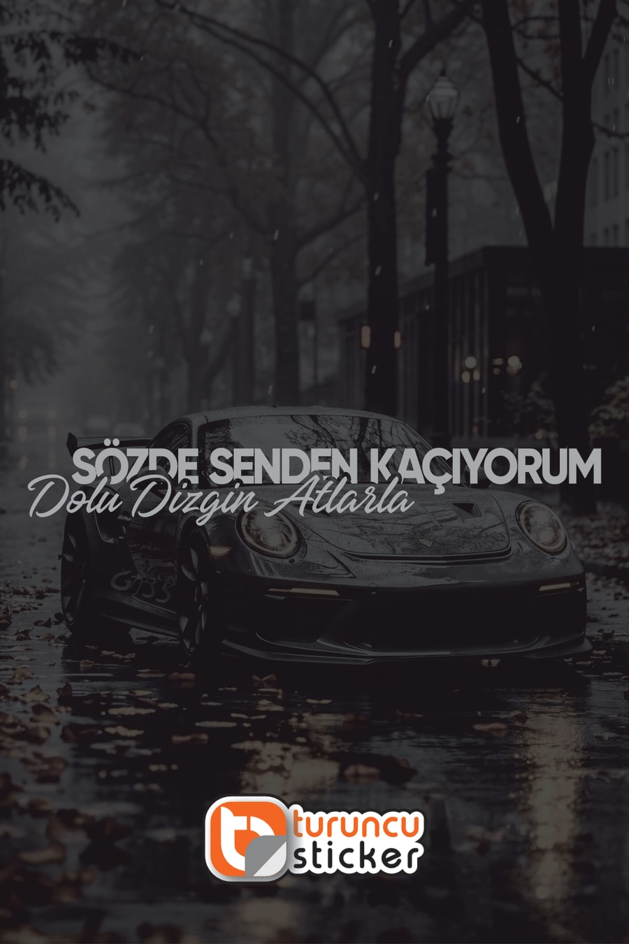 Sözde Senden Kaçıyorum Dolu Dizgin Atlarla Yazısı Araba - Motosiklet Cam Etiket Sticker 30x4,5cm