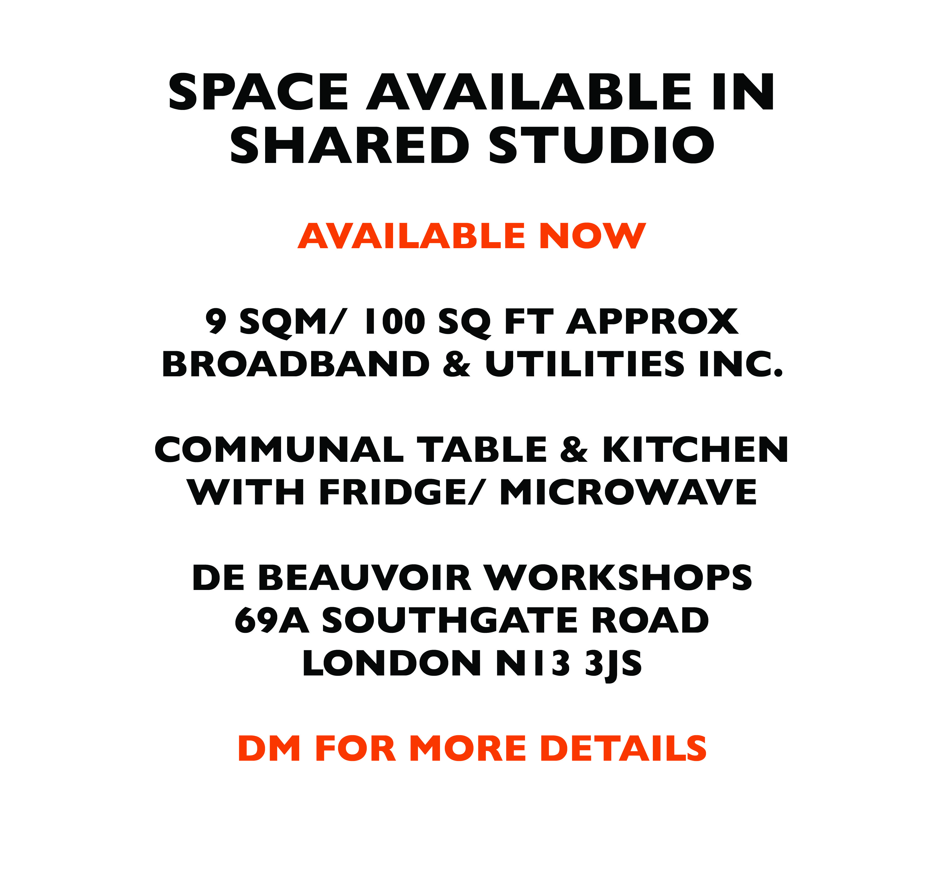 Studio Space To Rent at De Beauvoir Workshops