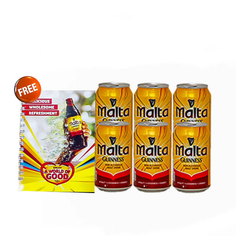 Buy Malta Guinness Can 33CL (x6 Cans) + Note Pad in Nigeria Mixers