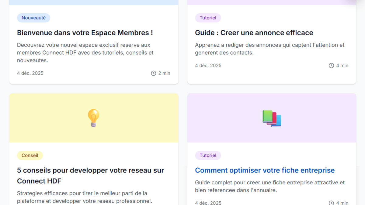 Votre espace membre avec ses articles dédiés