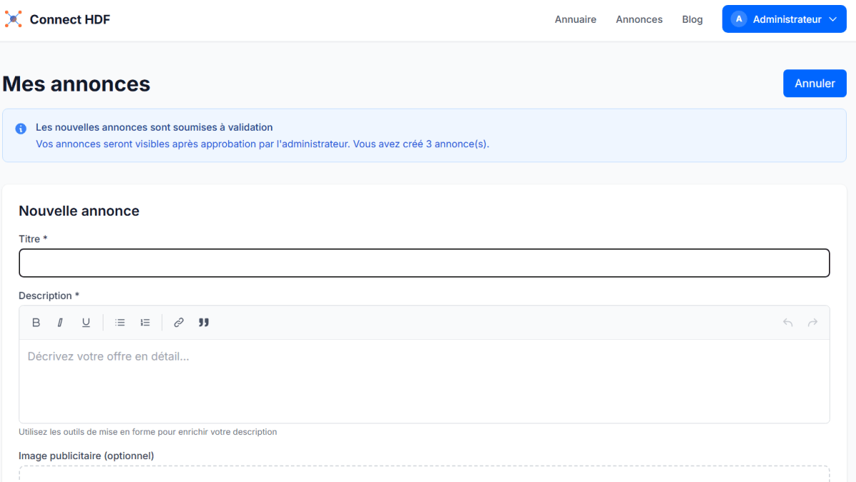 Module de création d'une annonce