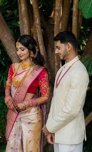 Close portrait of groom during ring ceremony in Hubli Dharwad