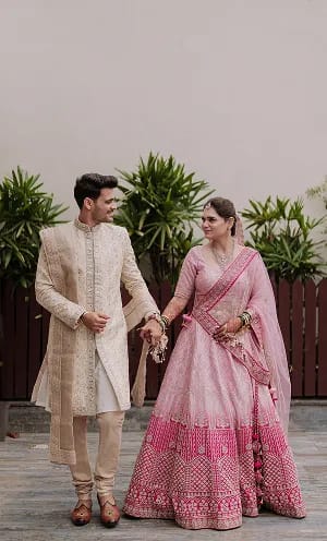 Romantic wedding portrait of bride and groom in Hubli