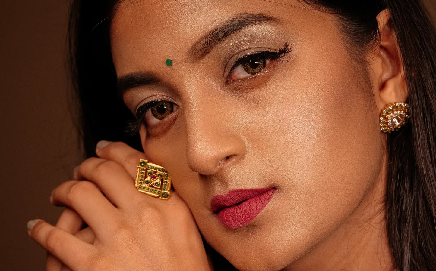 Detailed bridal jewelry and styling portrait during photoshoot