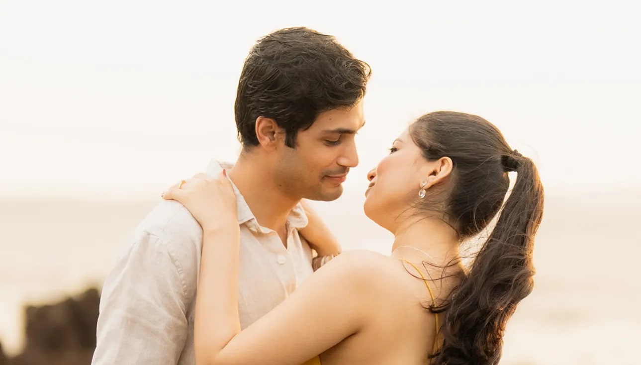 Candid closeup of bride smiling during pre wedding shoot