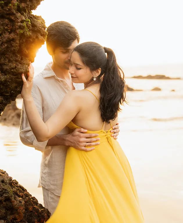 Intimate pre wedding couple portrait captured in natural light