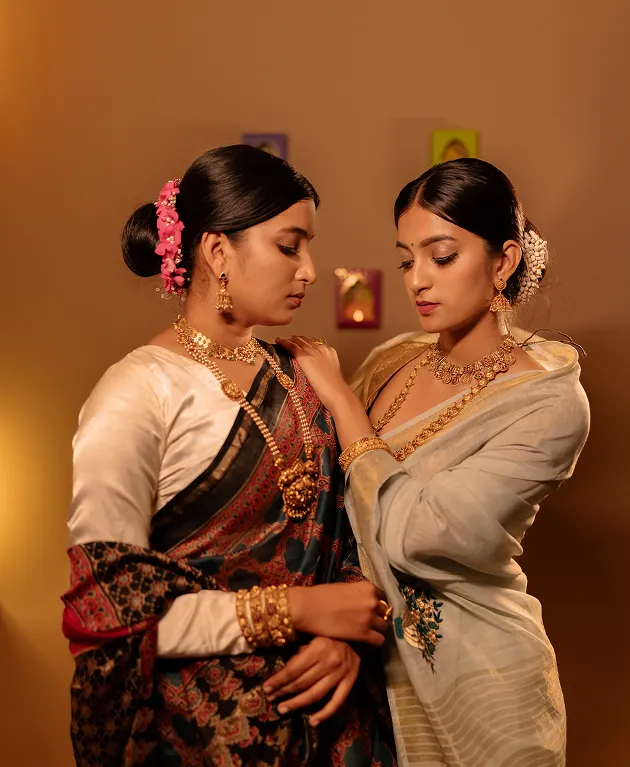 Editorial bridal styling portrait showcasing traditional attire