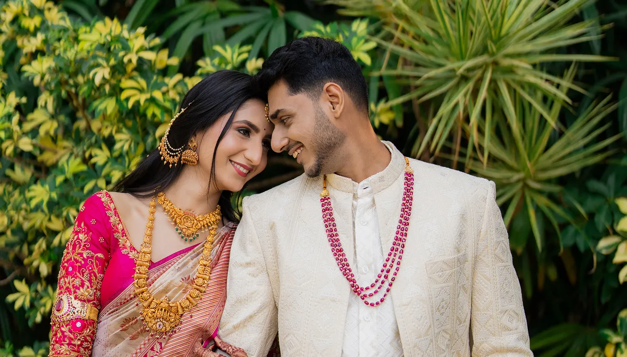 Atul and Shreya romantic wedding couple portrait by Hubli Dharwad wedding photographer