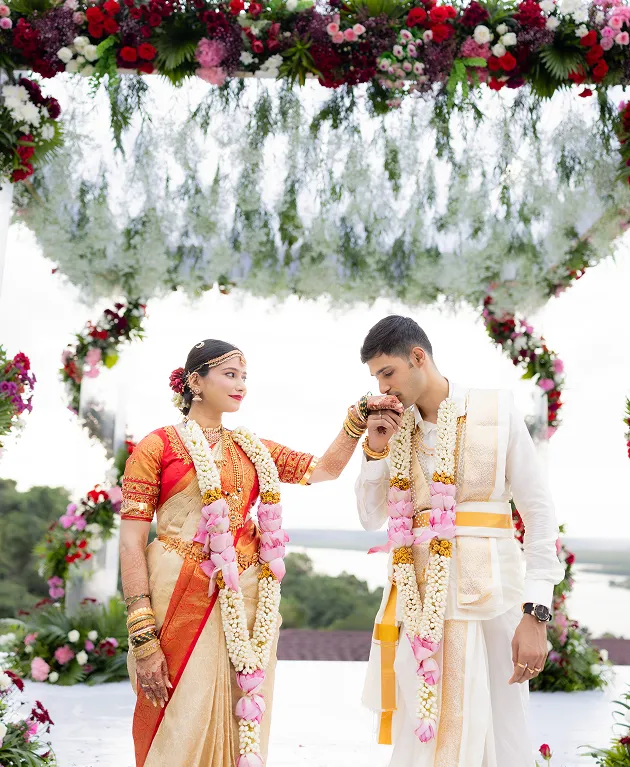 Bride walking gracefully during wedding ceremony entry