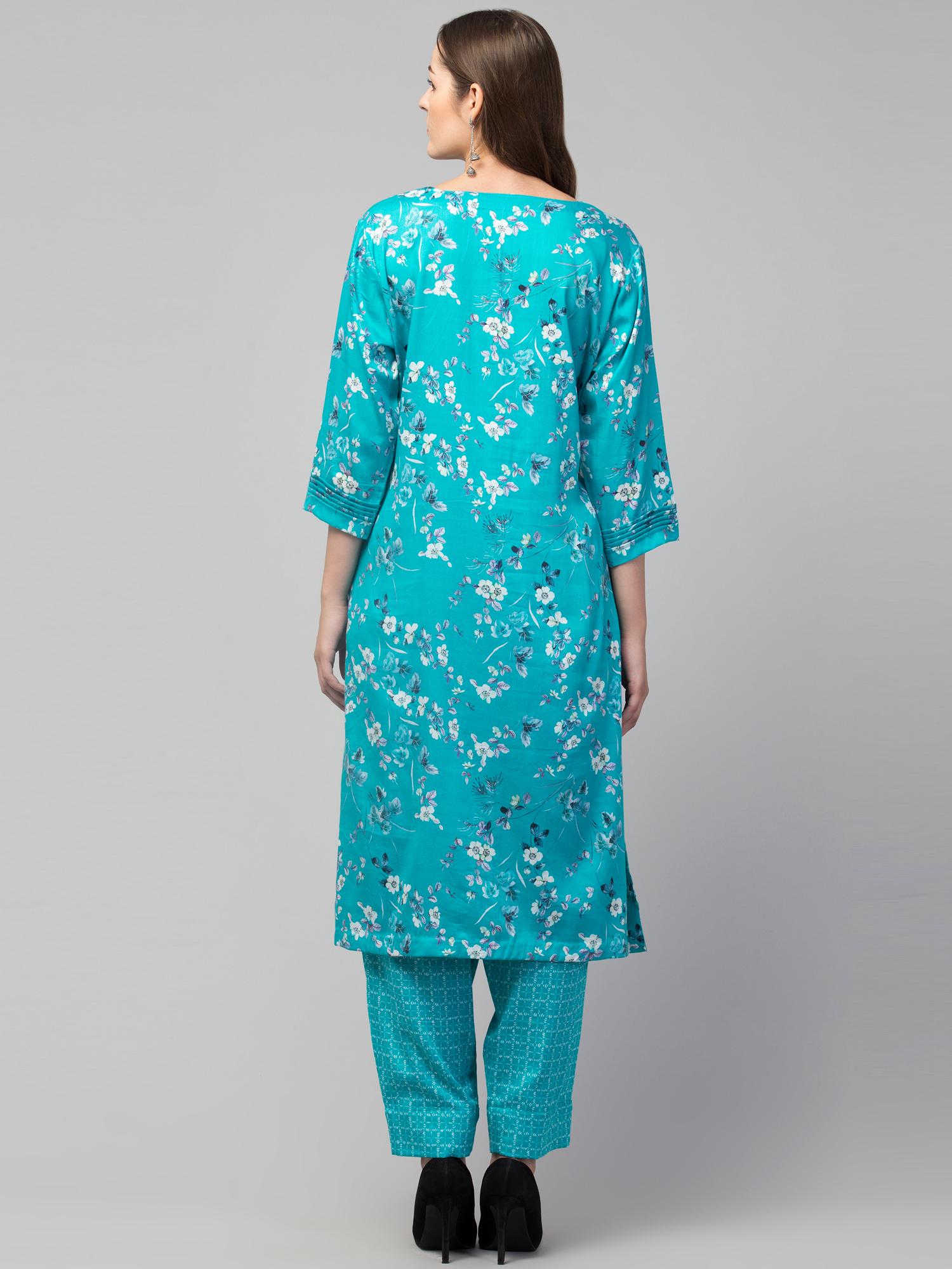 Kurta with pant Teal floral printed rayon regular
