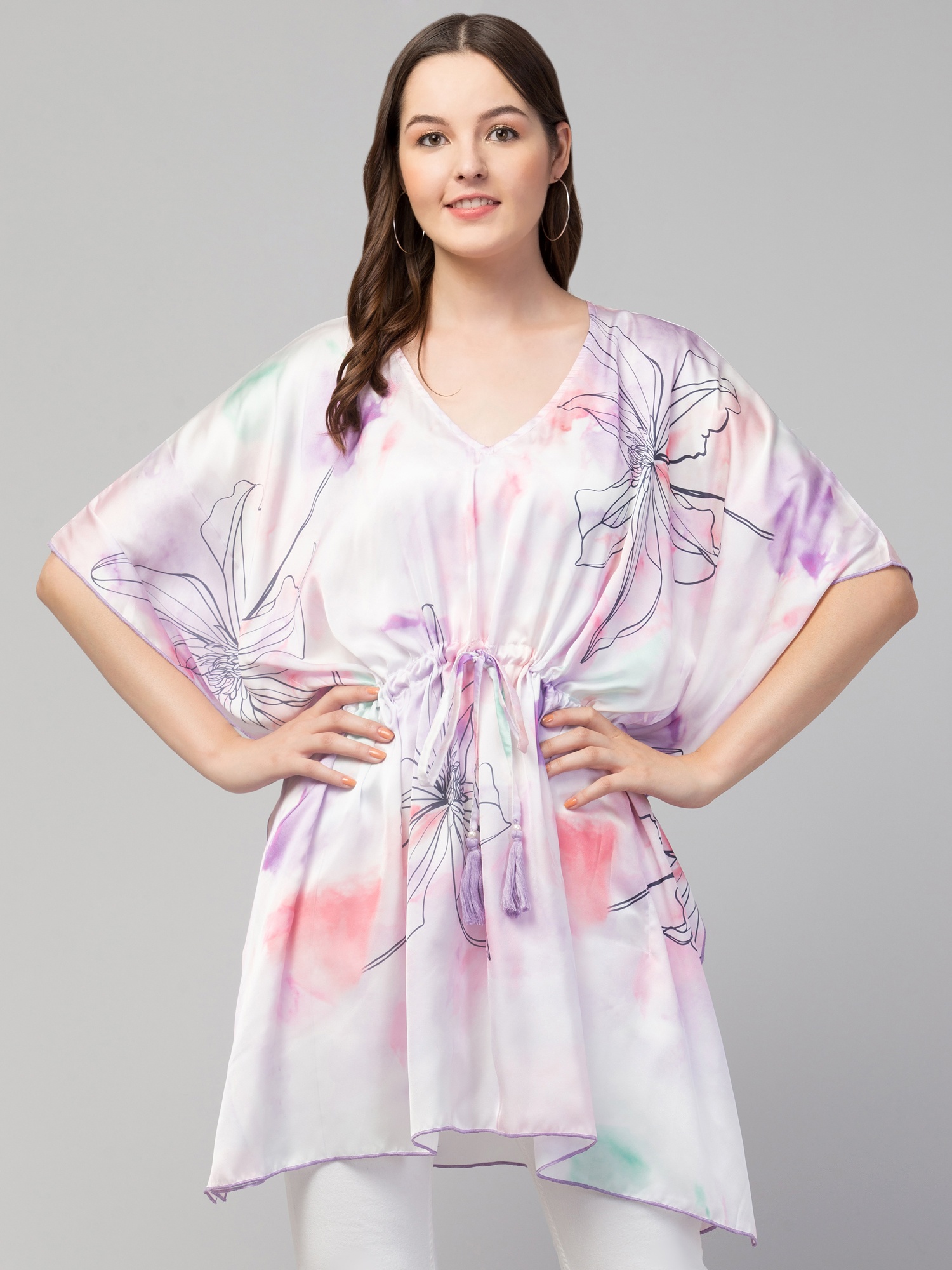 Floral Print V-Neck Tunic Top
