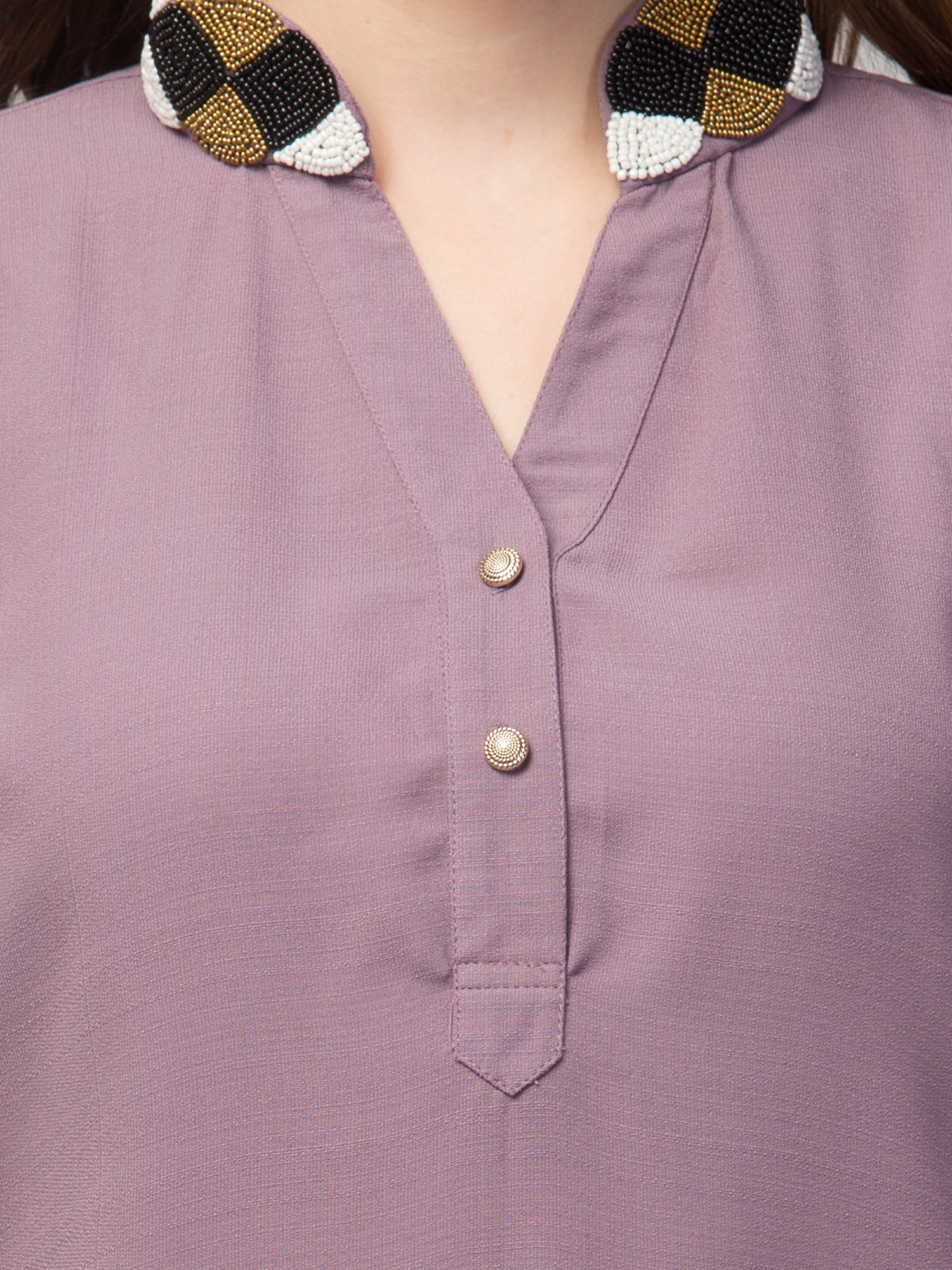 Top purple mandarin band beaded collar straight tunic