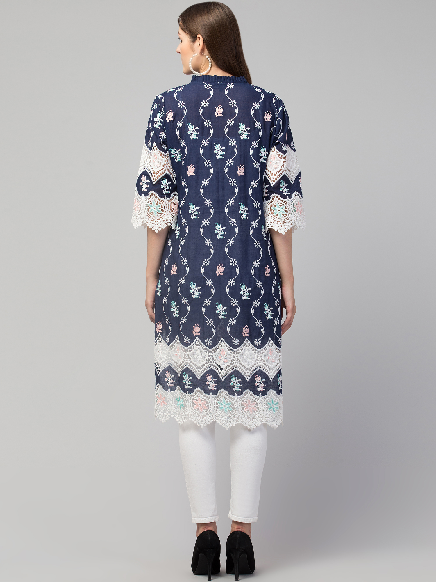 cotton  kurta  embroidered cutwork lace embroidery